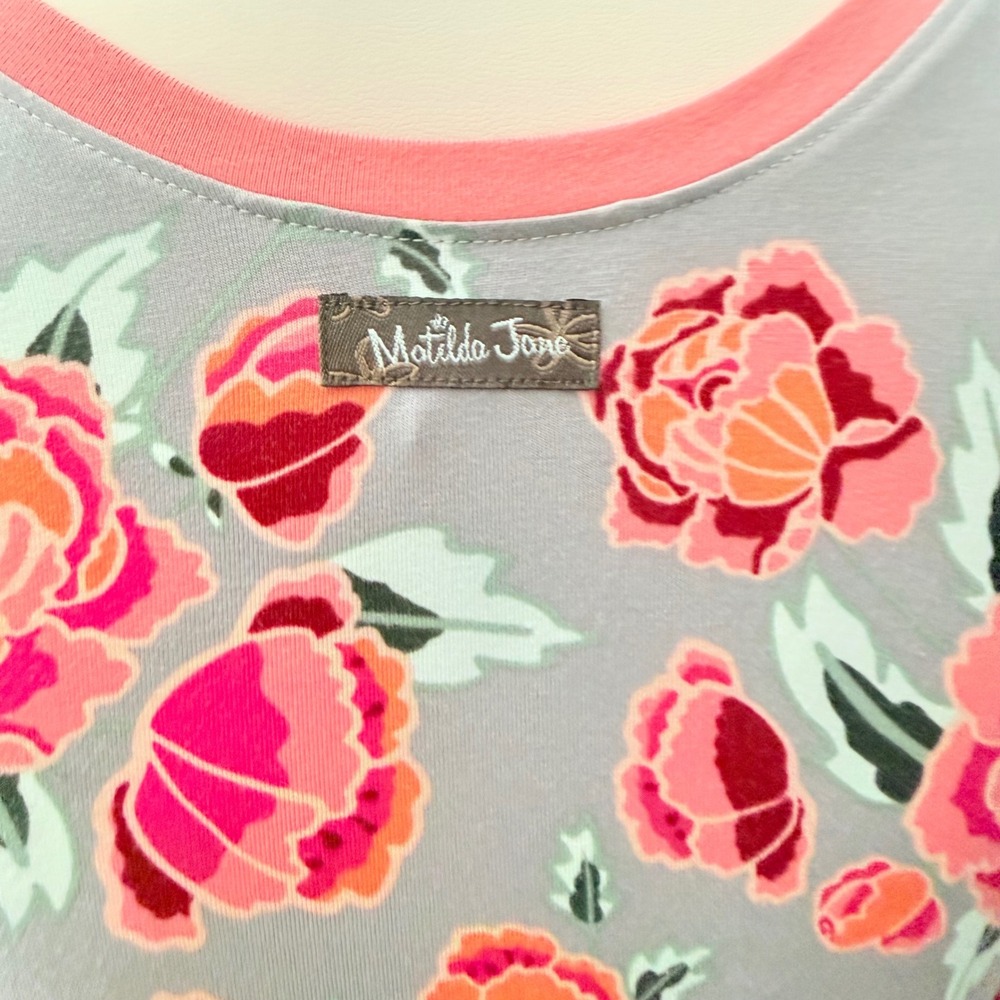 Matilda Jane Womens Grey Pink Floral Fit Flare Dress 3/4 Sleeve XS Marzipan Rose - Picture 5 of 8